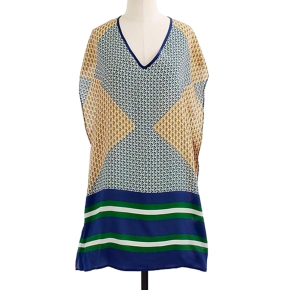 J. Crew 100% Silk Mosaic Mixed Media Print Kimono Cover-Up Dress Blouse Top - Picture 7 of 10